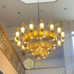 lampu gantung nabawi kuningan 3 tingkat goldplate