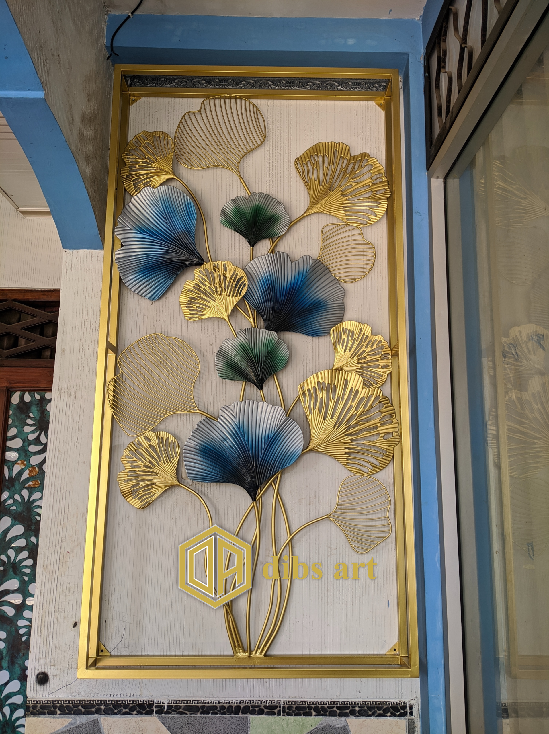 wall decor kuningan model bunga daun