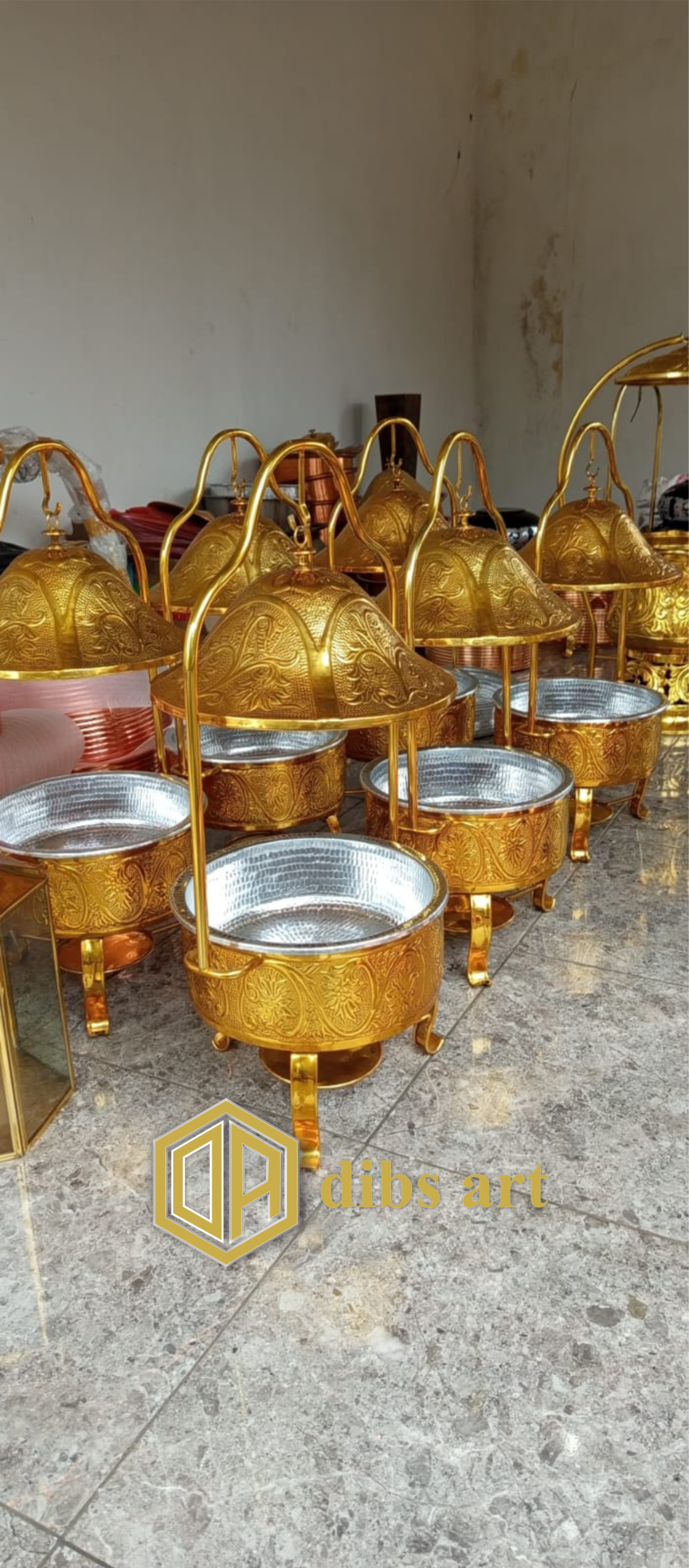 chafing dish kuningan bulat ukir 1