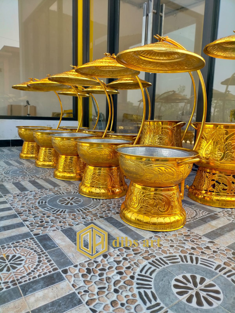 chafing dish kuningan bulat ukir alumunium