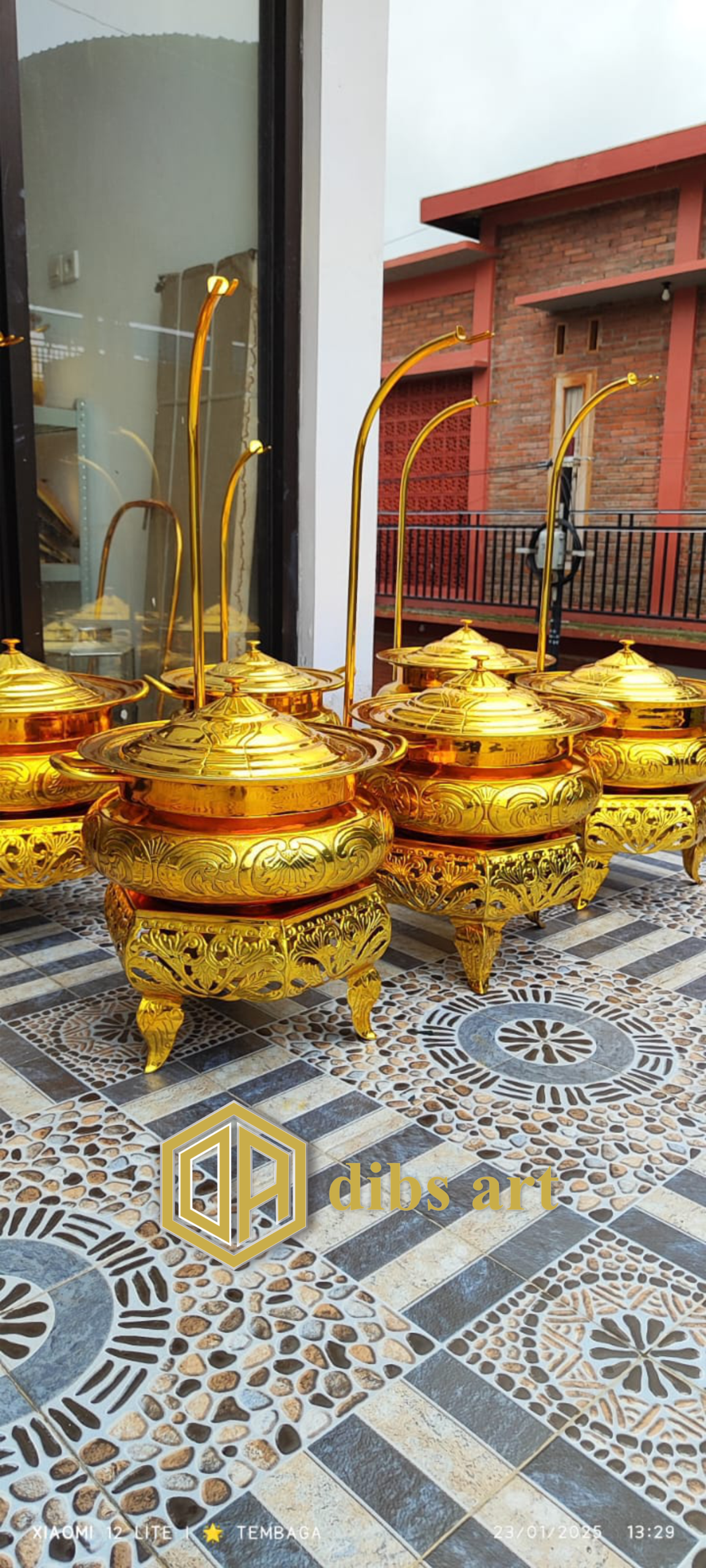 chafing dish kuningan bulat ukir