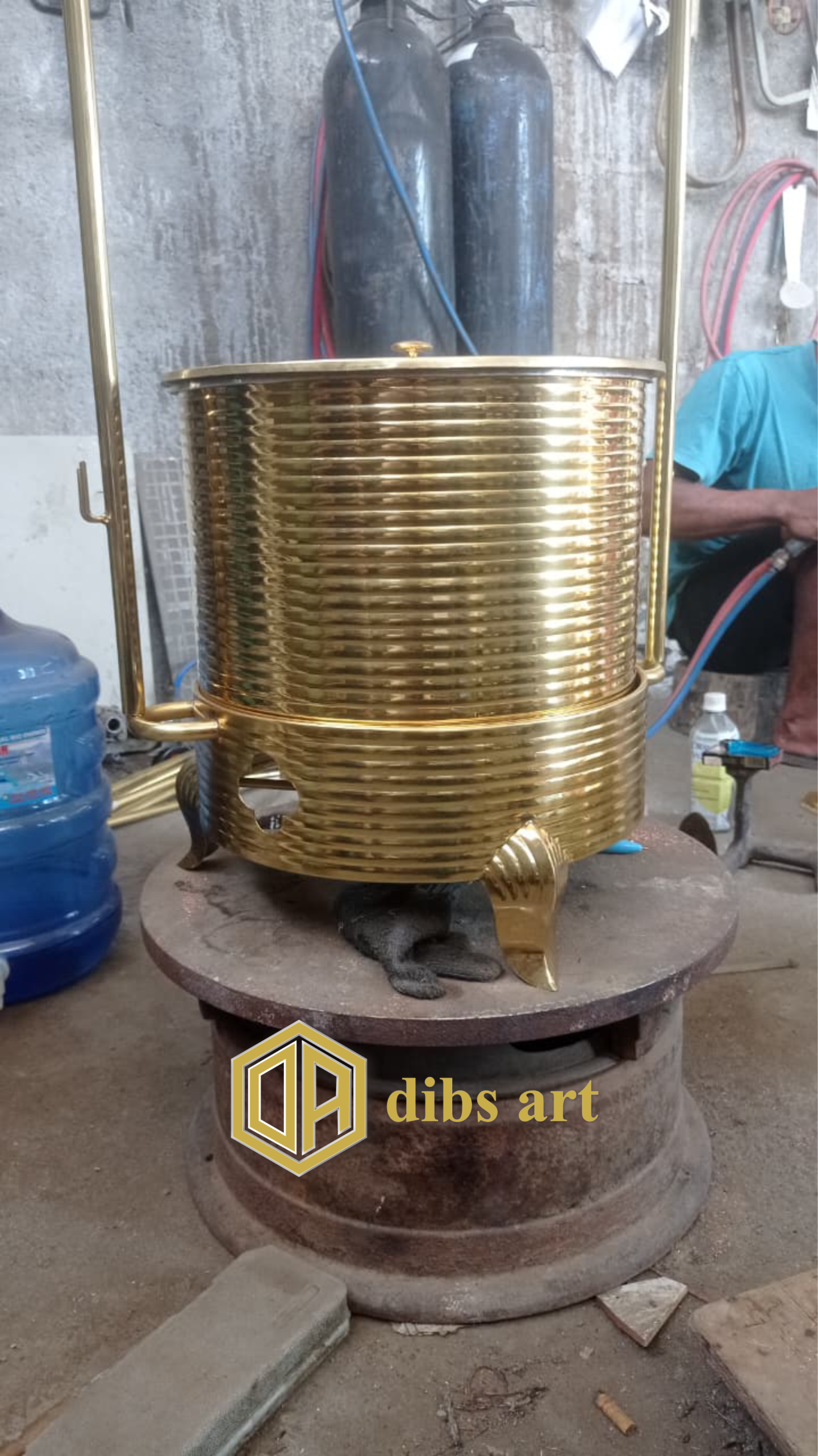 chafing dish kuningan garis garis