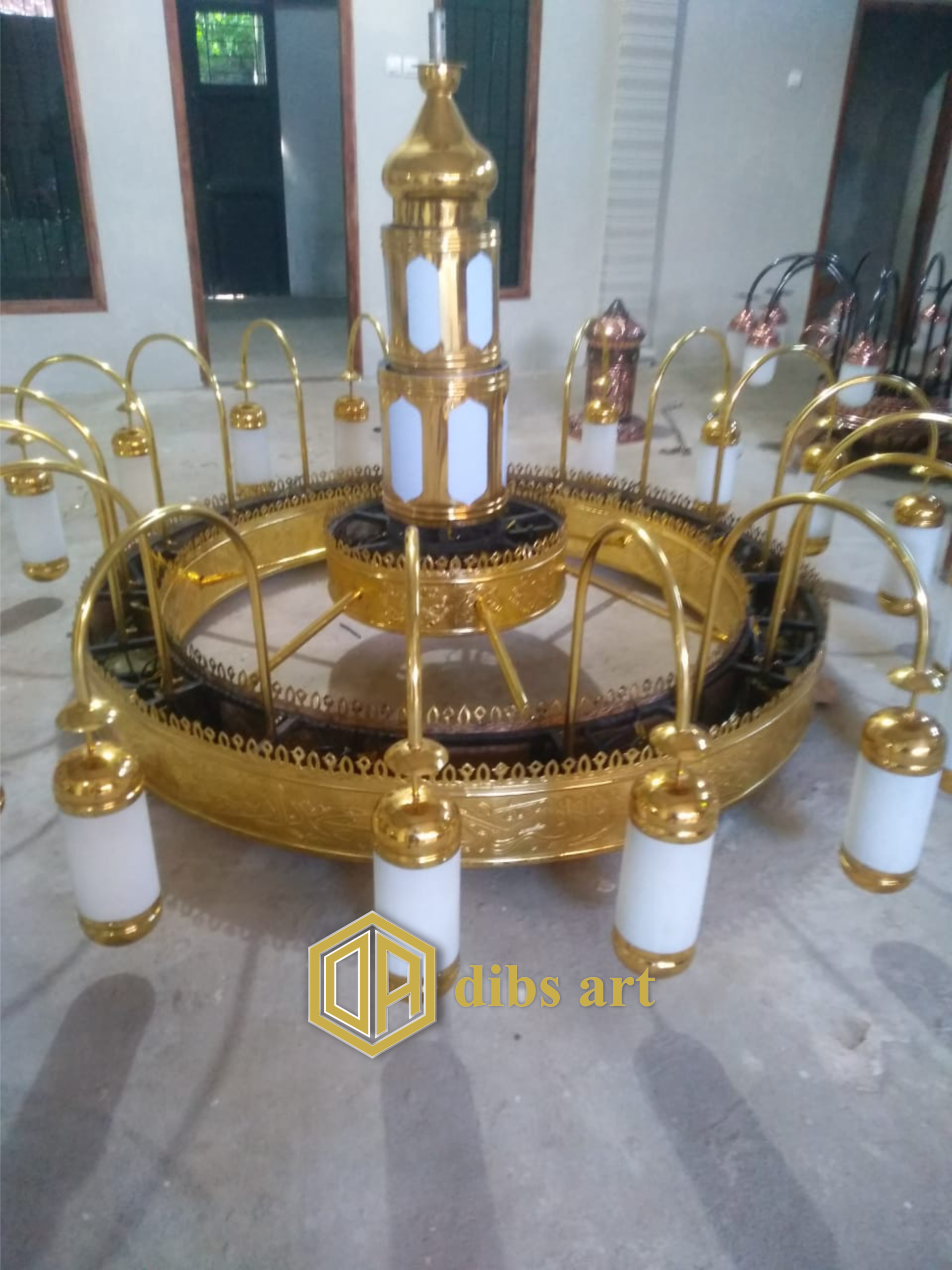 lampu gantung nabawi kuningan 18 tangkai 1 tingkat