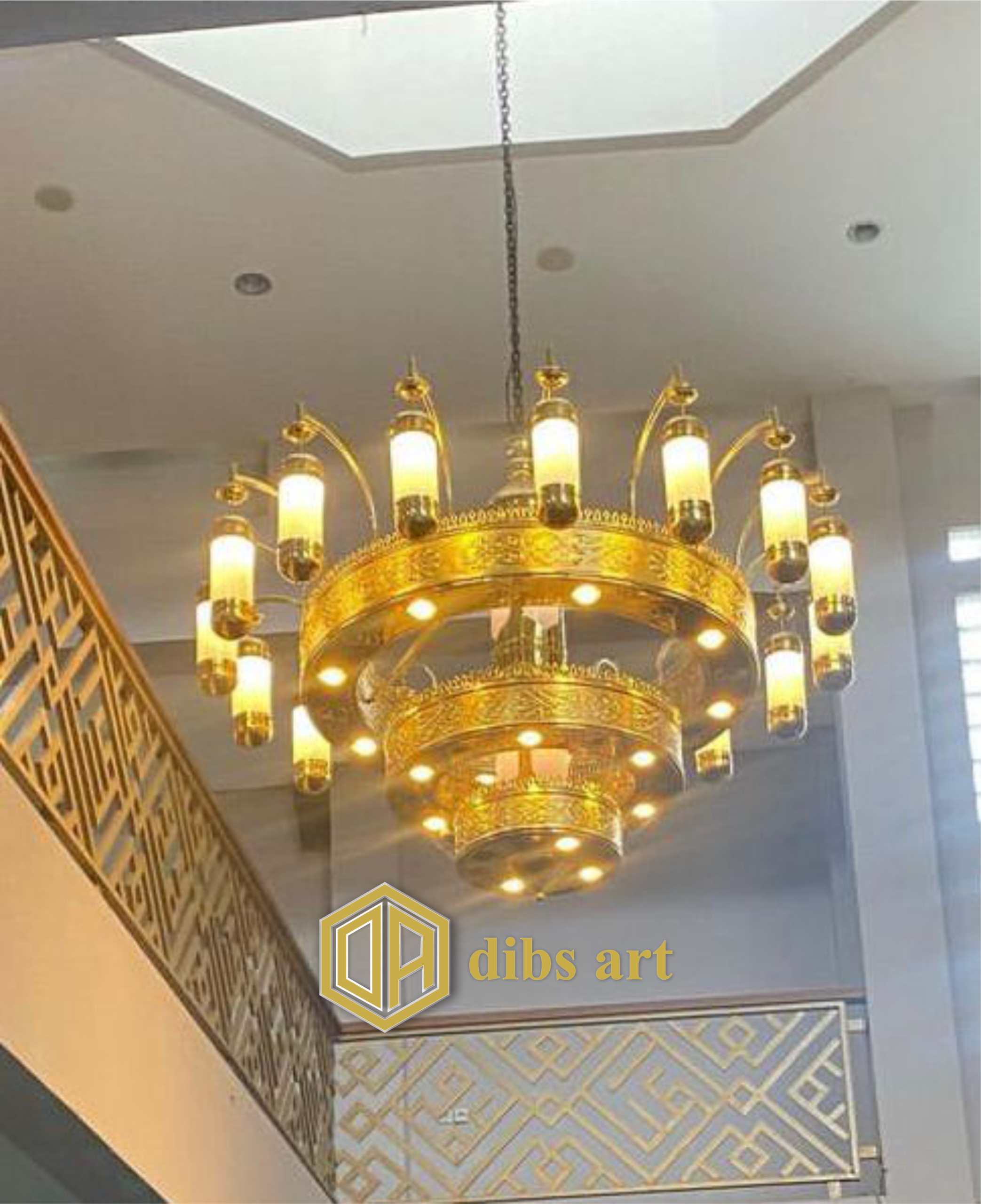 lampu gantung nabawi kuningan 3 tingkat goldplate