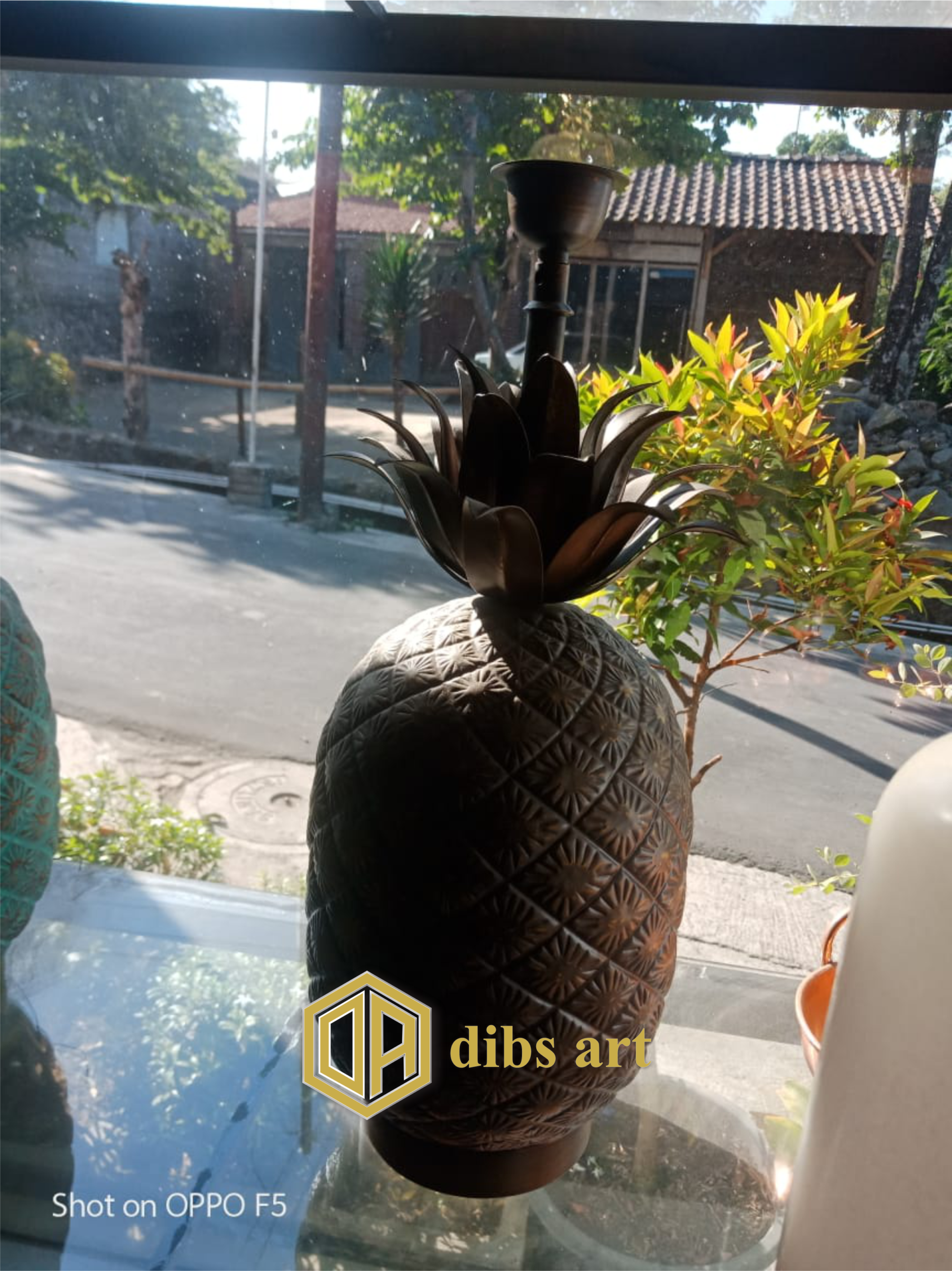 lampu meja kuningan nanas antik