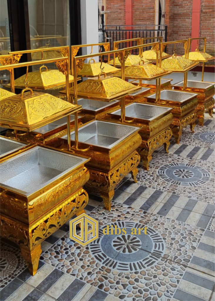 chafing dish kuningan ukir kotak