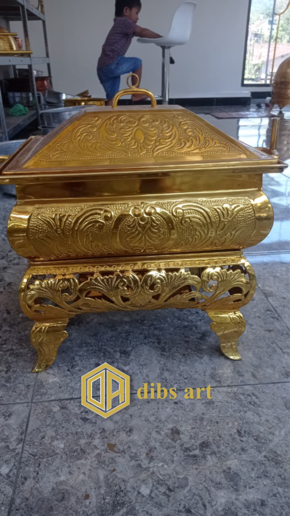 chafing dish kuningan ukir kotak goldplate