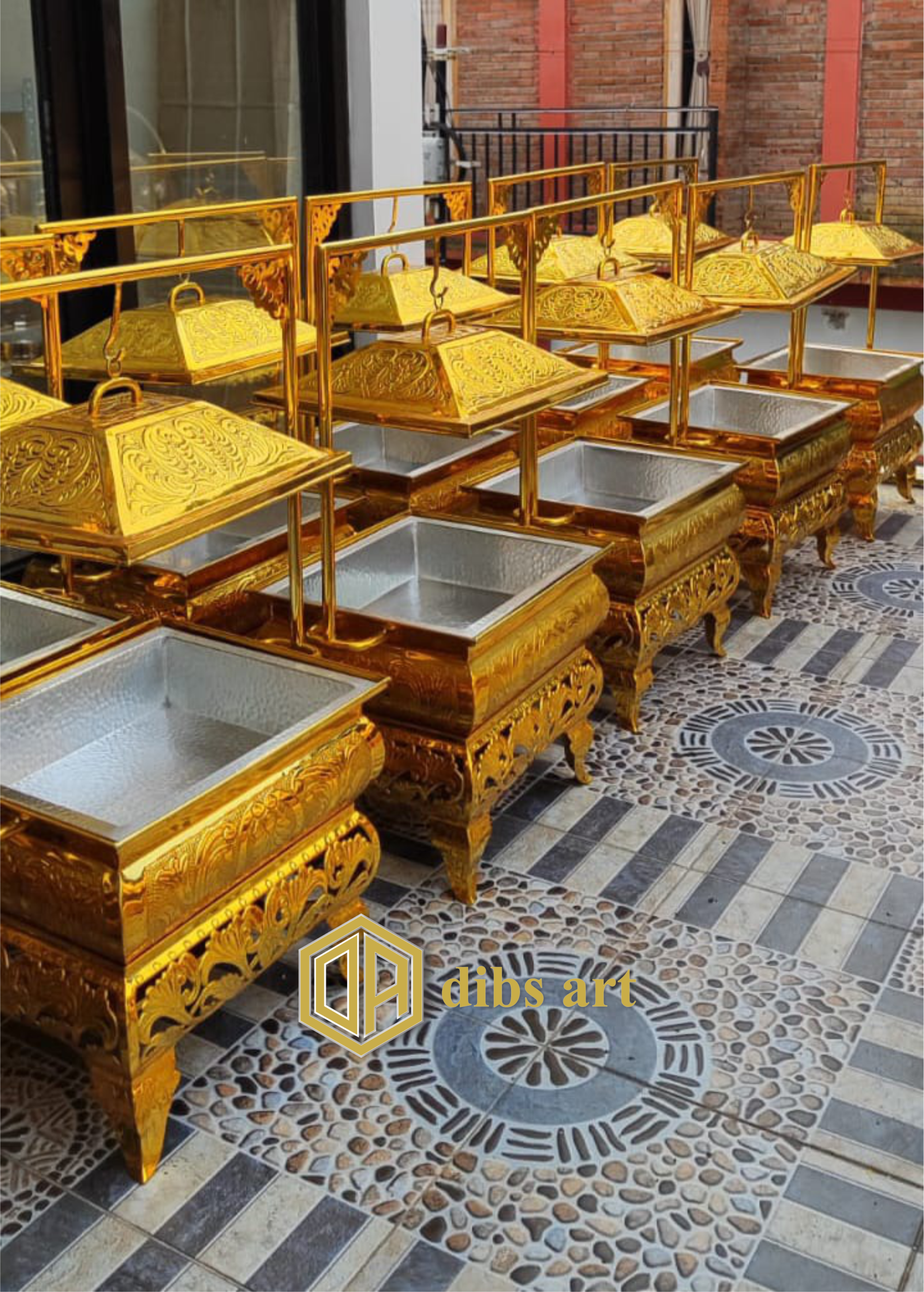chafing dish kuningan ukir kotak