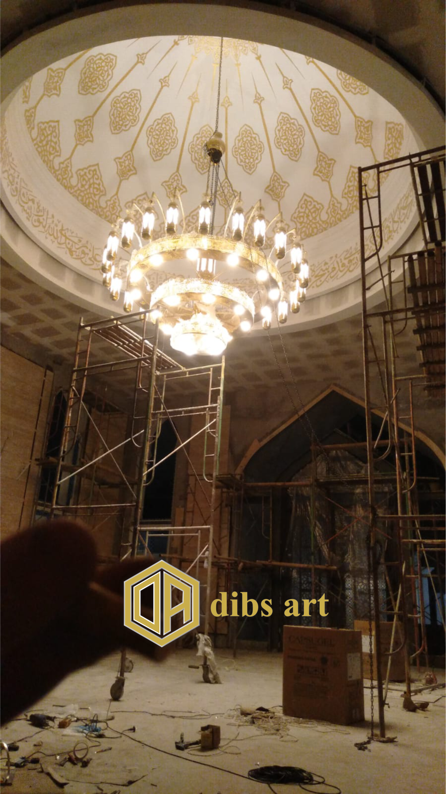 lampu gantung nabawi kuningan pemasangan 3 tingkat