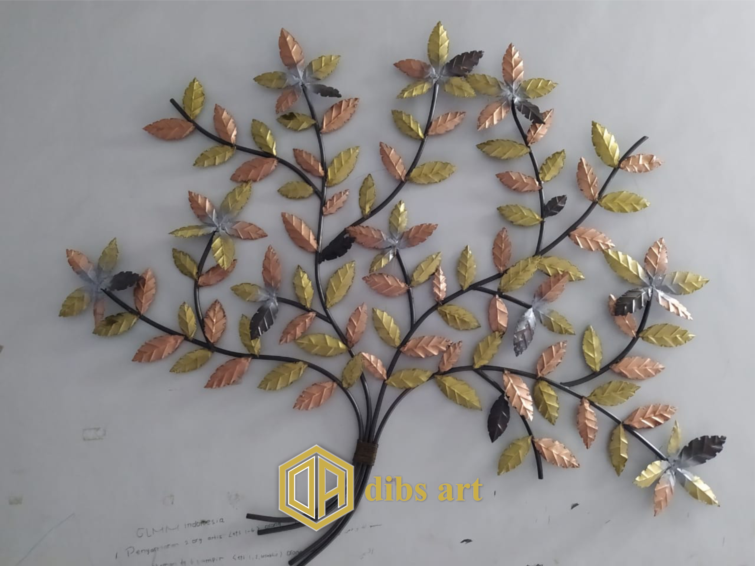 wall decor kuningan tembaga ranting daun