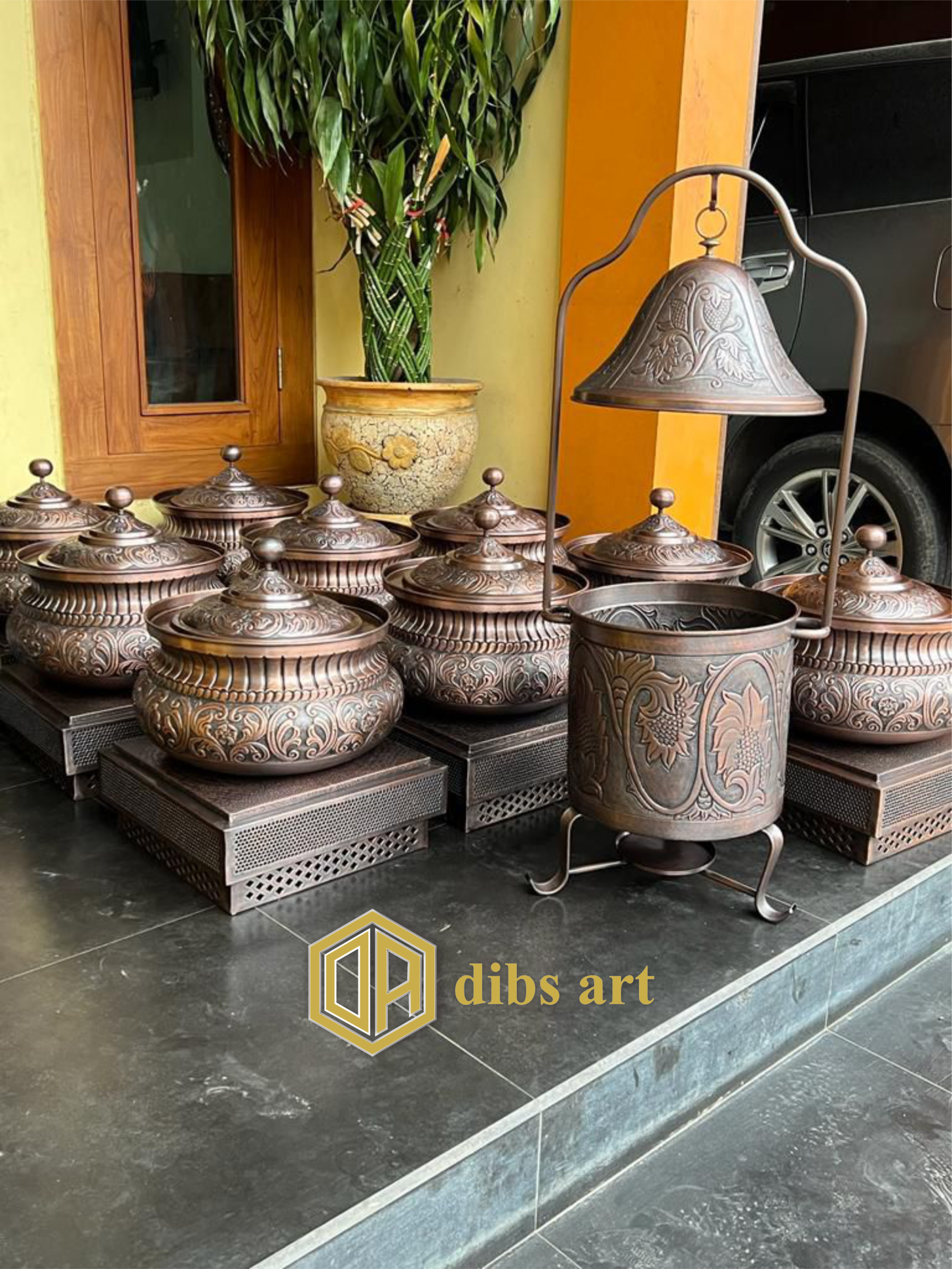 chafing dish tembaga ukir
