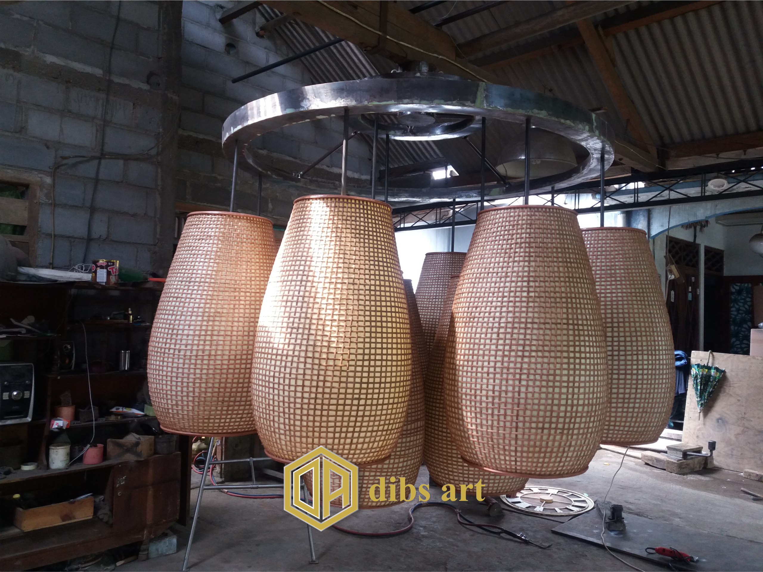 lampu gantung tembaga model anyaman